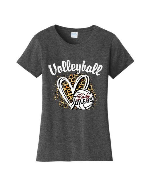 PHS Volleyball- Lady Oilers Leopard Volleyball Women's Cotton Tee-Dark Heather Grey