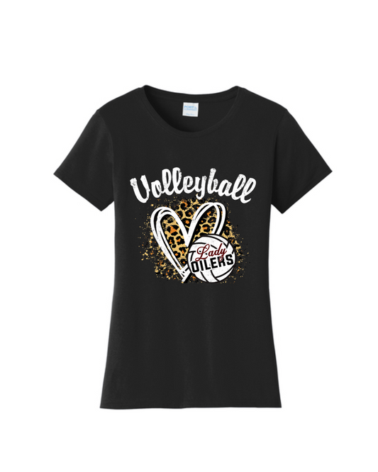 PHS Volleyball- Lady Oilers Leopard Volleyball Women's Cotton Tee- Black