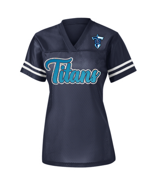 Shadow Creek Titans- Glitter  Metallic Script Titans  Ladies fan Jersey