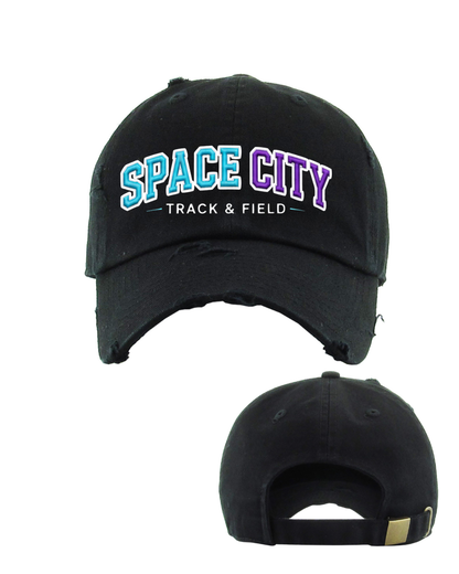 Space City Track & Field -Space City Embroidered Distressed Dad Hat - Black