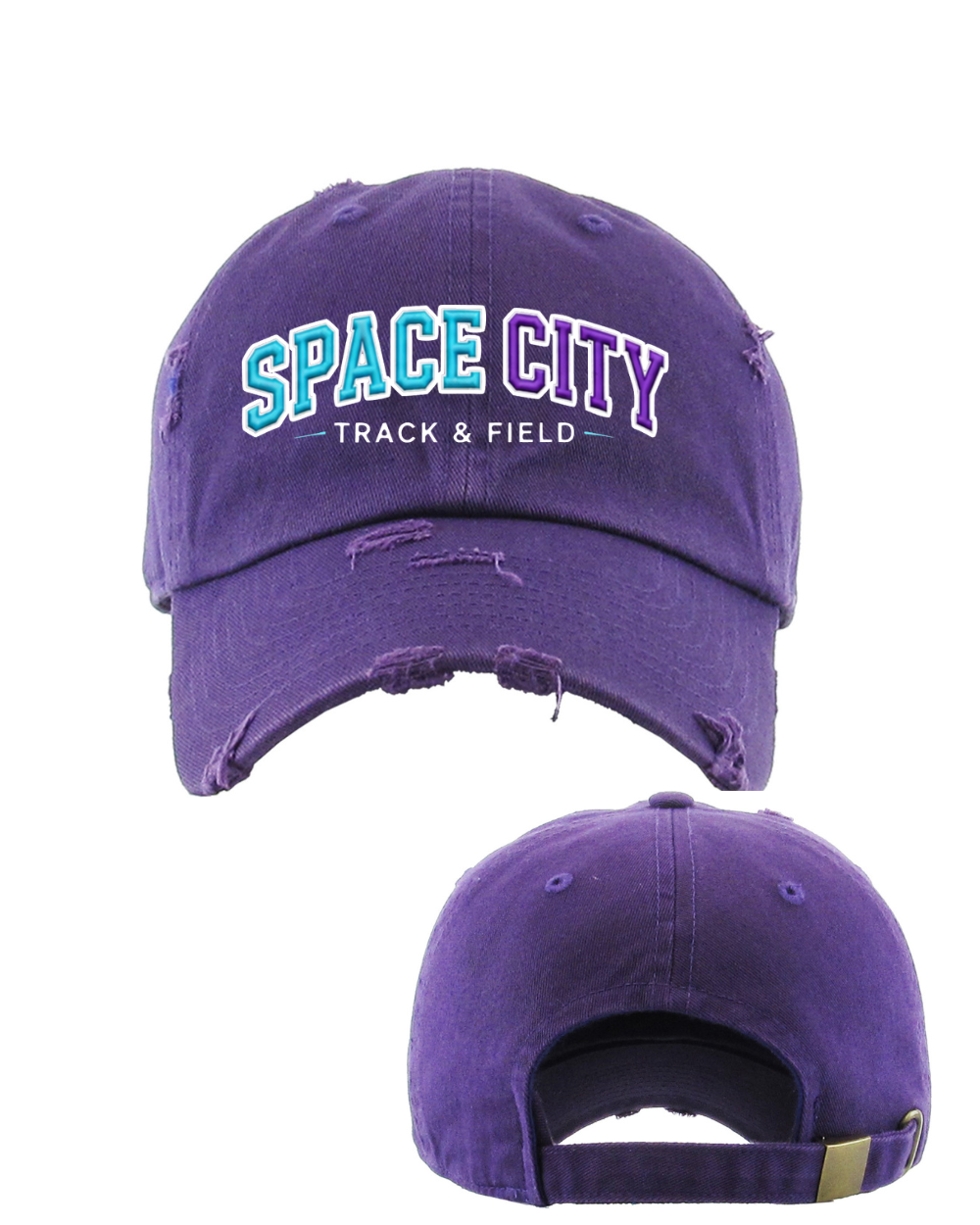 Space City Track & Field -Space City Embroidered Distressed Dad Hat - Purple