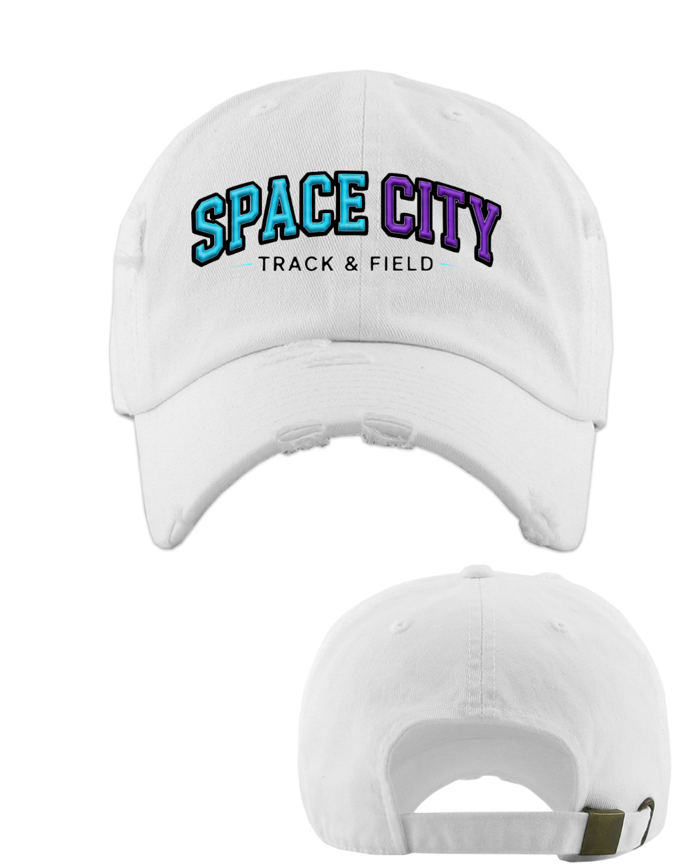 Space City Track & Field -Space City Embroidered Distressed Dad Hat - White