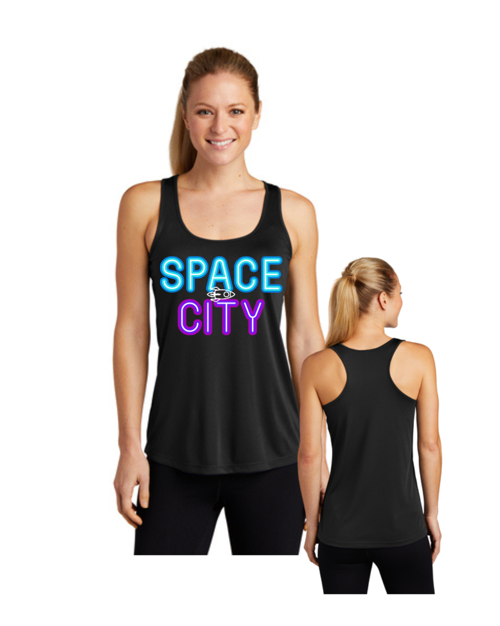 Space City Track & Field -Space City Ladies Racerback Performance Tanktop - Black