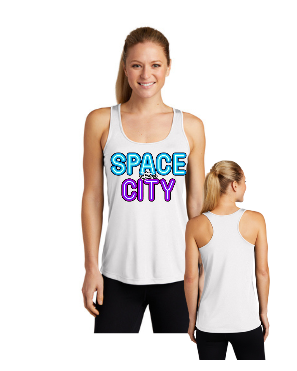 Space City Track & Field -Space City Ladies Racerback Performance Tanktop - White