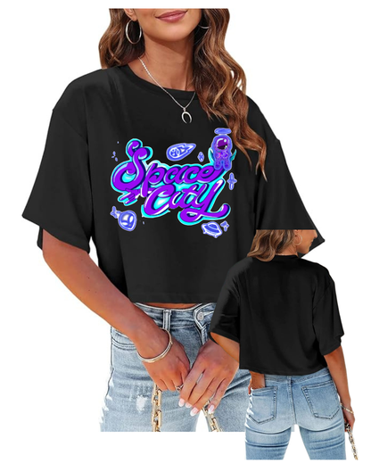 Space City Track & Field -Ladies Logo Crop Tee - Black