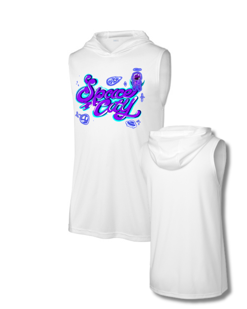 Space City Track & Field -Logo Performance Sleeveless Hoodie - White
