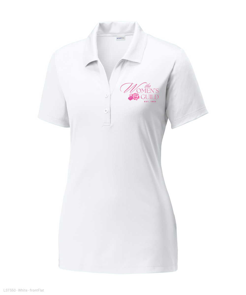 The Women's Guild- Embroidered Ladies Performance Polo - White