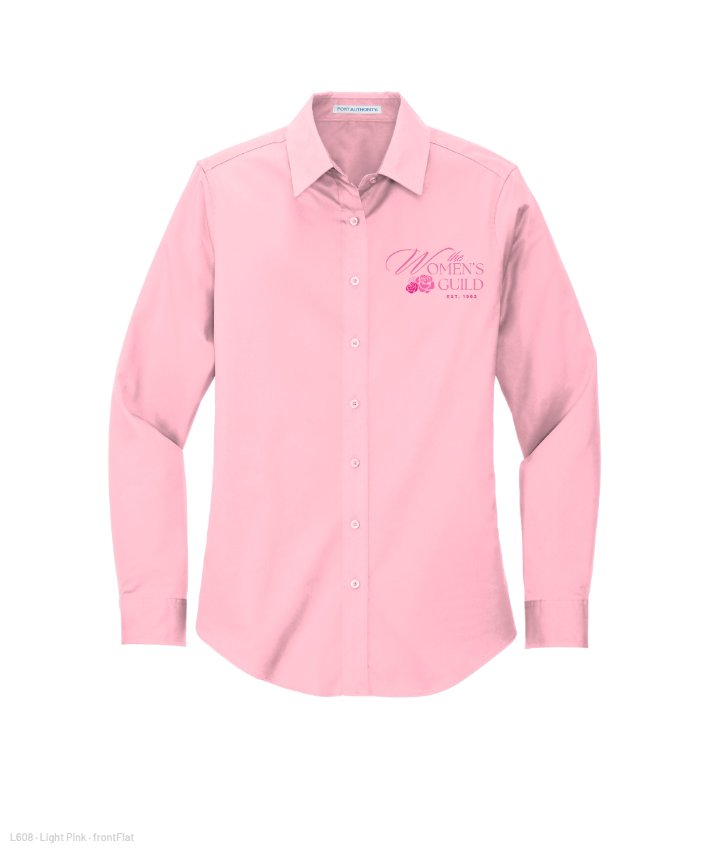 The Women's Guild- Embroidered Women's Long Sleeve Easy Care Button Down - Light Pink