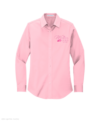 The Women's Guild- Embroidered Women's Long Sleeve Easy Care Button Down - Light Pink