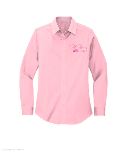 The Women's Guild- Embroidered Women's Long Sleeve Easy Care Button Down - Light Pink