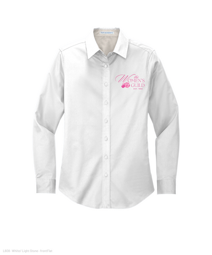 The Women's Guild- Embroidered Women's Long Sleeve Easy Care Button Down - White/ Light Stone