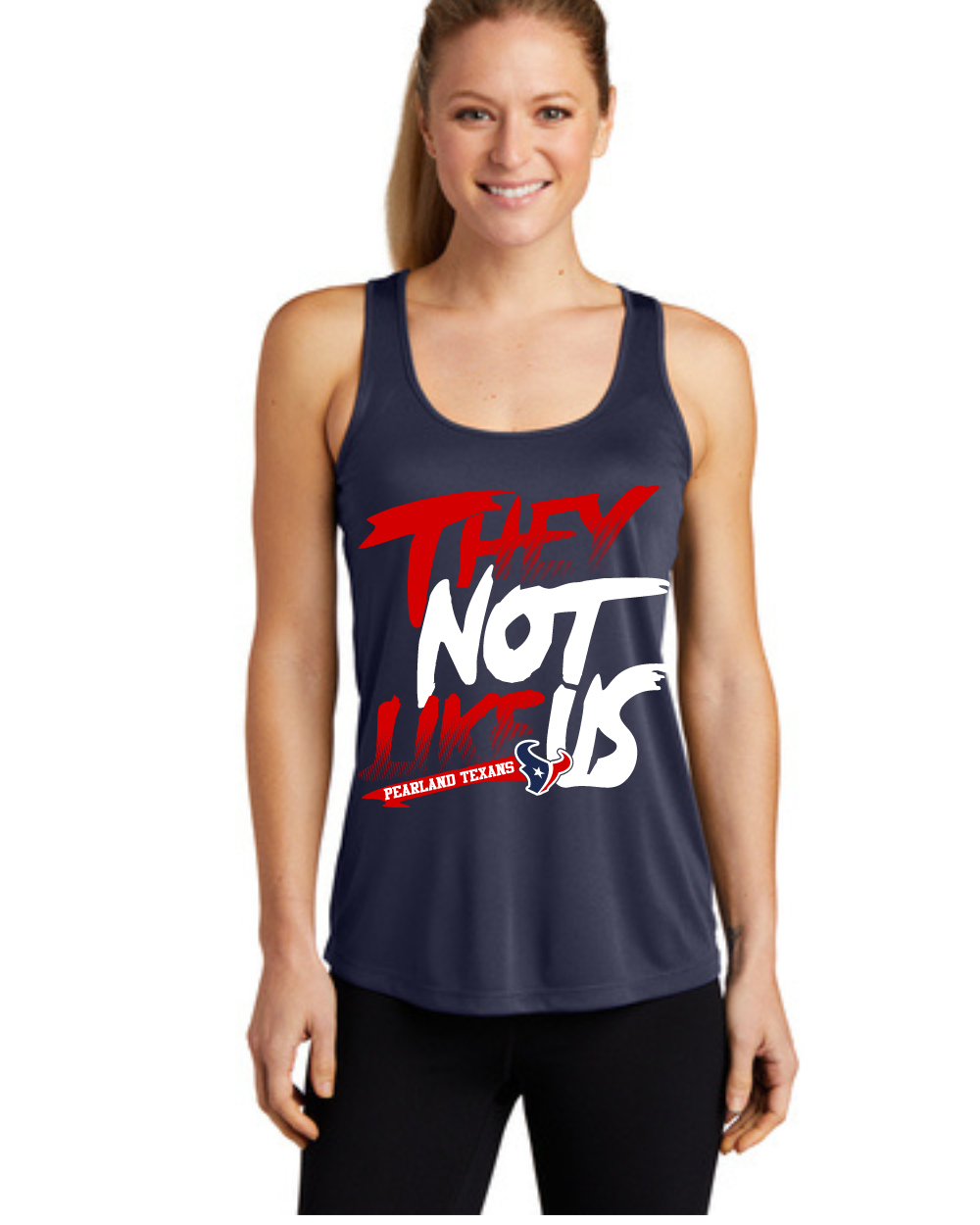 Pearland Texans -They Not Like Us- Ladies Racerback Tanktop-Navy