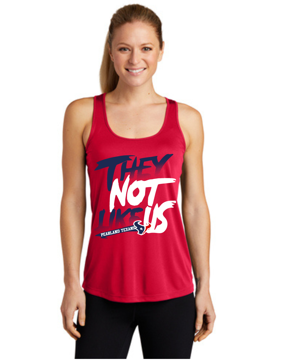 Pearland Texans -They Not Like Us- Ladies Racerback Tanktop-Red