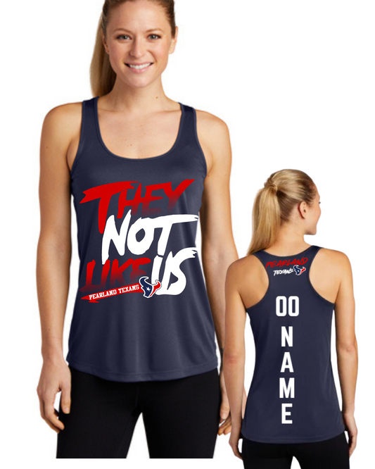 Pearland Texans -They Not Like Us- Ladies Racerback Tanktop-Navy