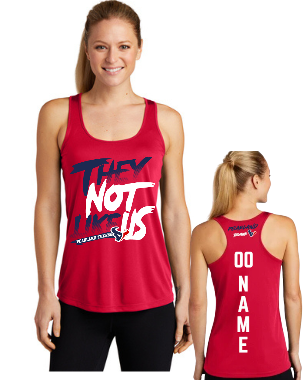 Pearland Texans -They Not Like Us- Ladies Racerback Tanktop-Red