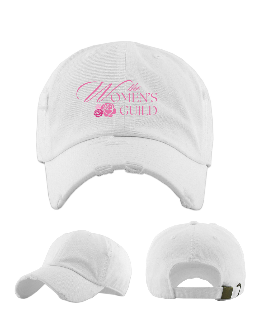 The Women's Guild- Embroidered Distressed Dad Hats - White
