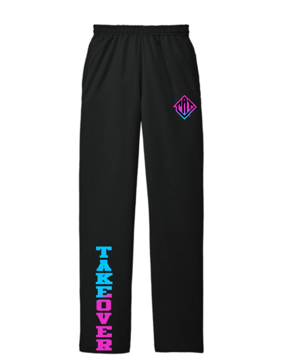 CAT Takeover- Cotton Blend Fleece Open-Botton Pants- Pink/ Blue OMBRE TAKEOVER- Black