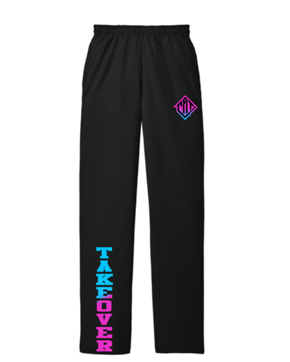 CAT Takeover- Cotton Blend Fleece Open-Botton Pants- Pink/ Blue OMBRE TAKEOVER- Black