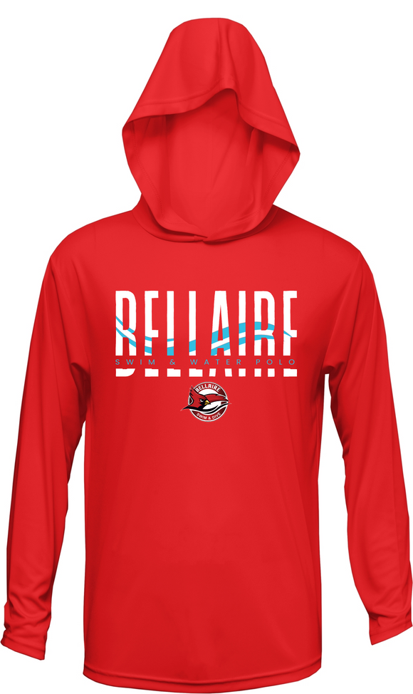Bellaire HS- Hooded Longsleeve Performance Tee- Red