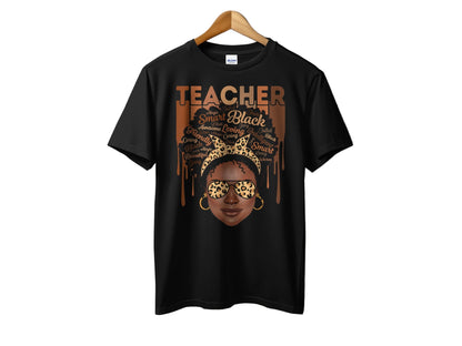 Stylish Teacher Tee with Afro and Sunglasses Design