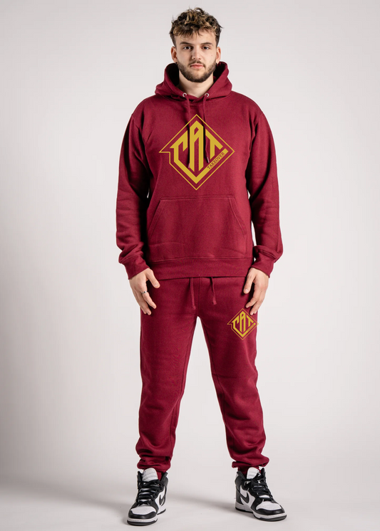 CAT- Heavy Blend Pullover Jogger Set- Maroon