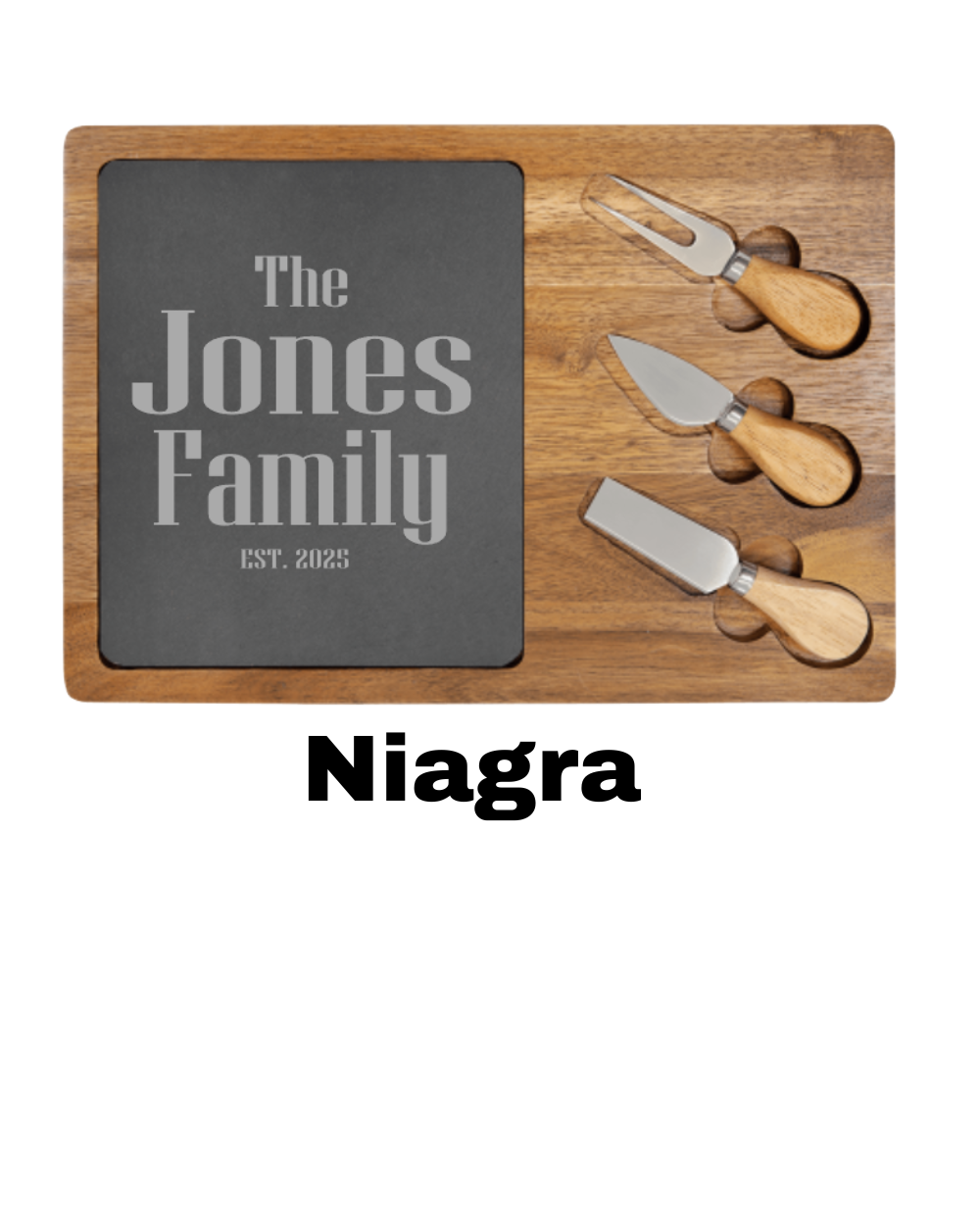 Gifts- Acacia Wood/Slate Rectangle Cheese Set with Three Tools