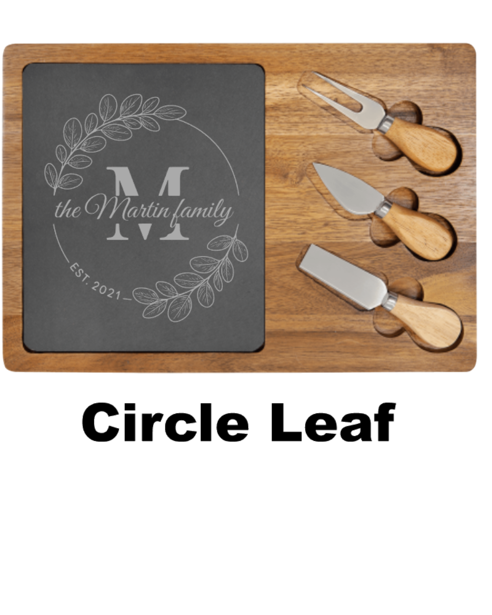 Gifts- Acacia Wood/Slate Rectangle Cheese Set with Three Tools