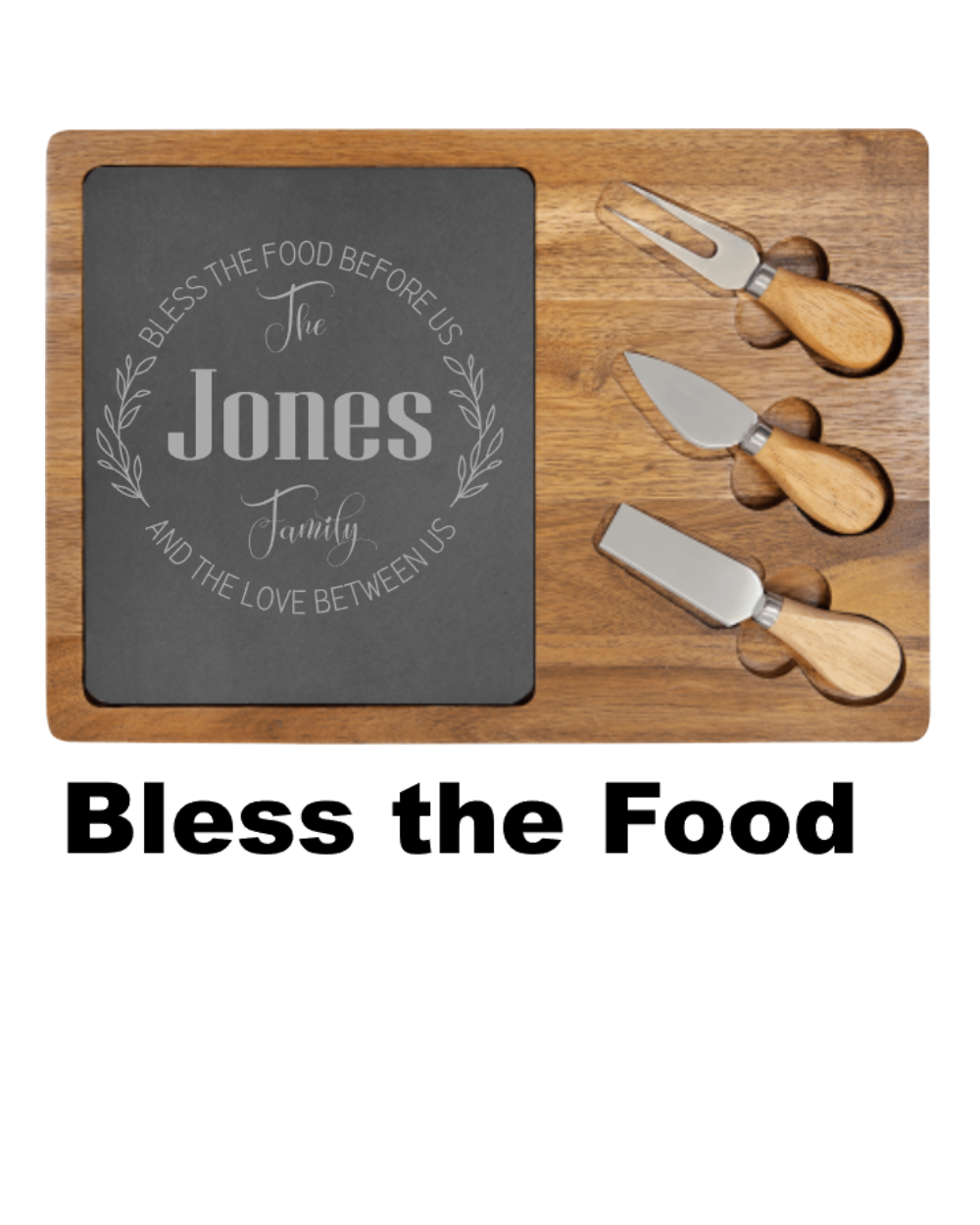 Gifts- Acacia Wood/Slate Rectangle Cheese Set with Three Tools