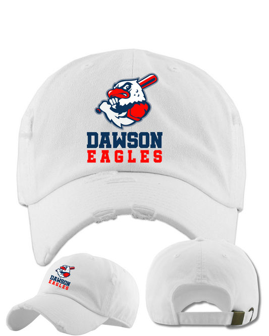 Dawson Baseball Eagle Logo Distressed Dad Hat- White