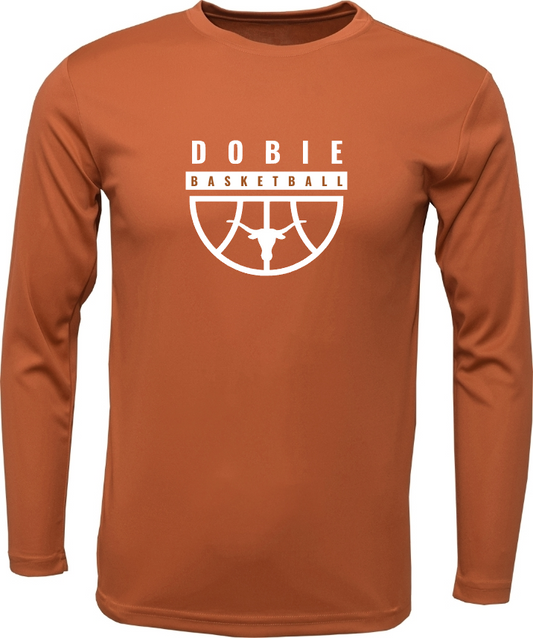 Dobie Basketball- Dobie Half Basketball Long Sleeve Performance Tee- Orange