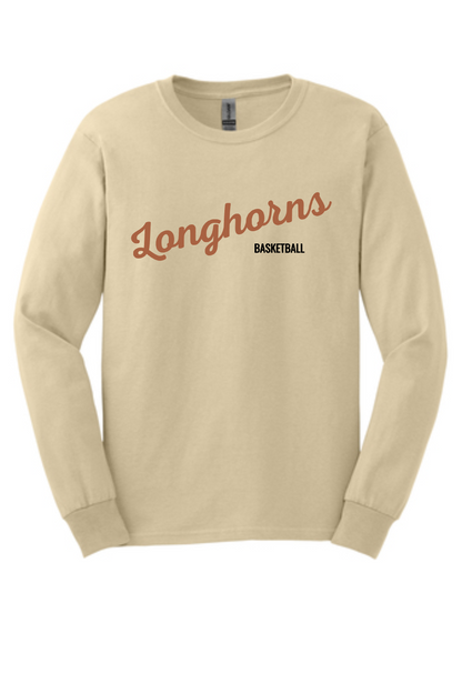 Dobie Basketball- Longhorns Basketball Long Sleeve Cotton Tee- Sand