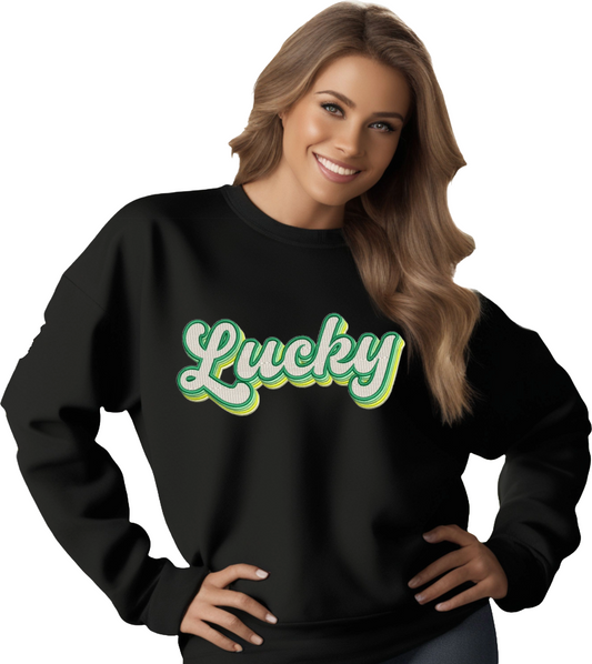 Sweatshirts- Lucky Embroidery Sweatshirt