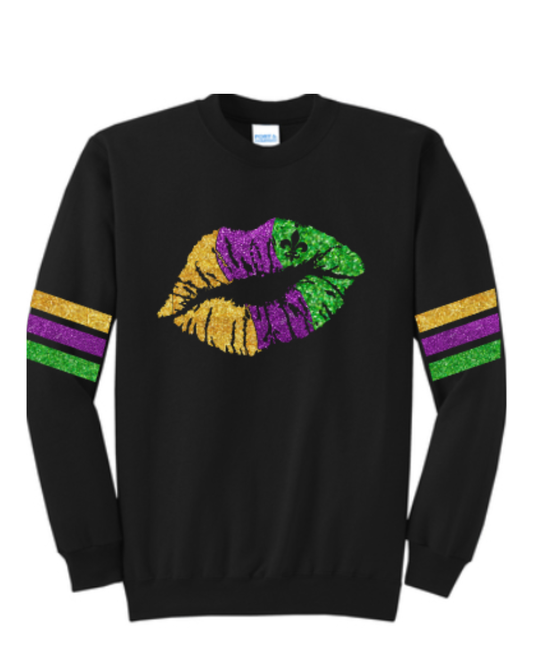 Sweatshirt- Glitter Mardi Gras Lips