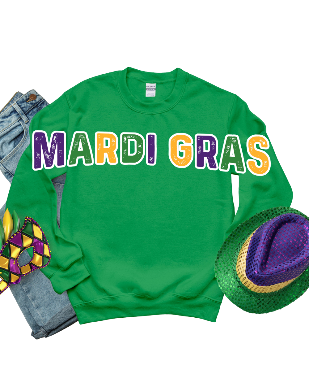 Mardi Gras- Oversized "MARDI GRAS" Print Sweatshirt