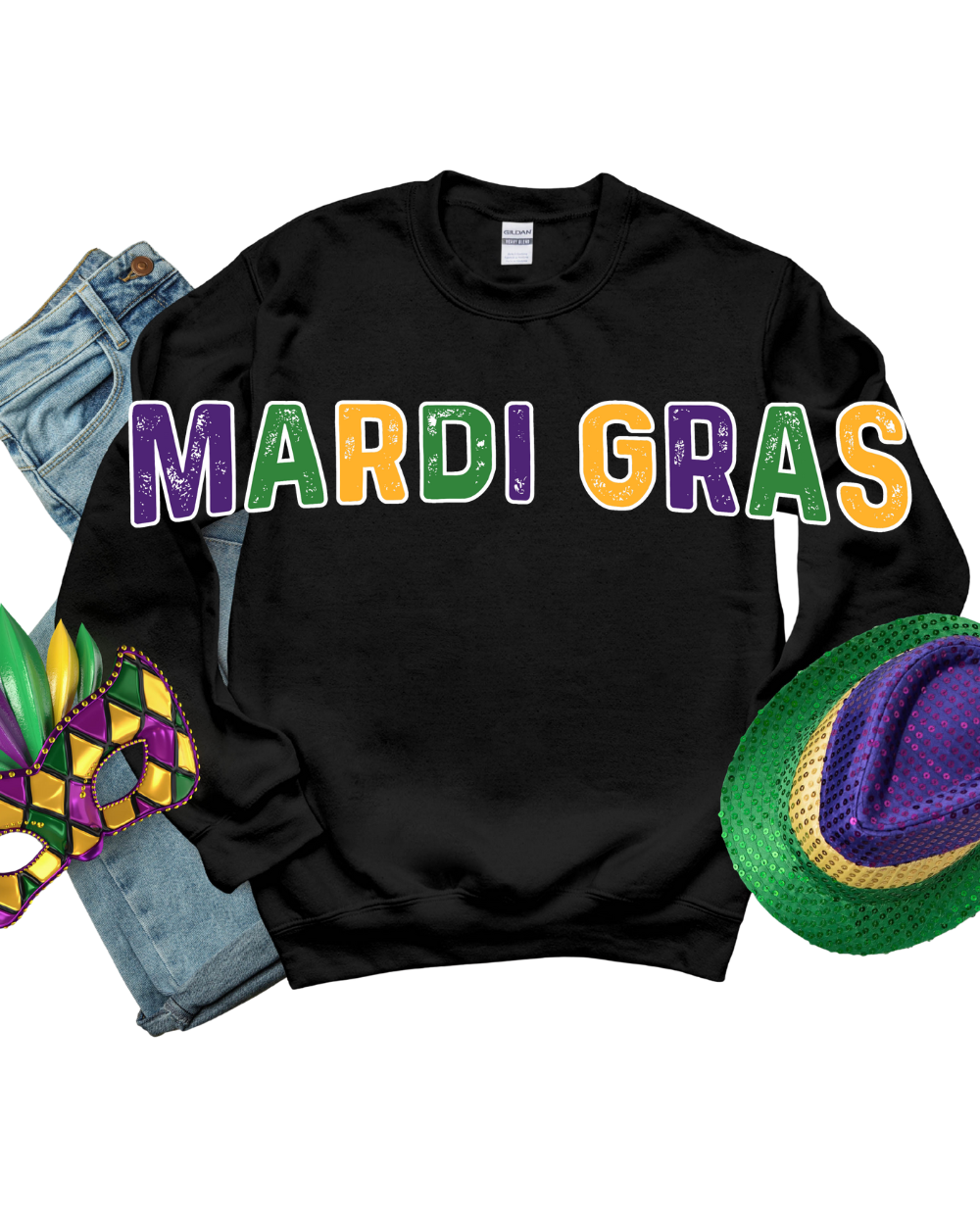 Mardi Gras- Oversized "MARDI GRAS" Print Sweatshirt
