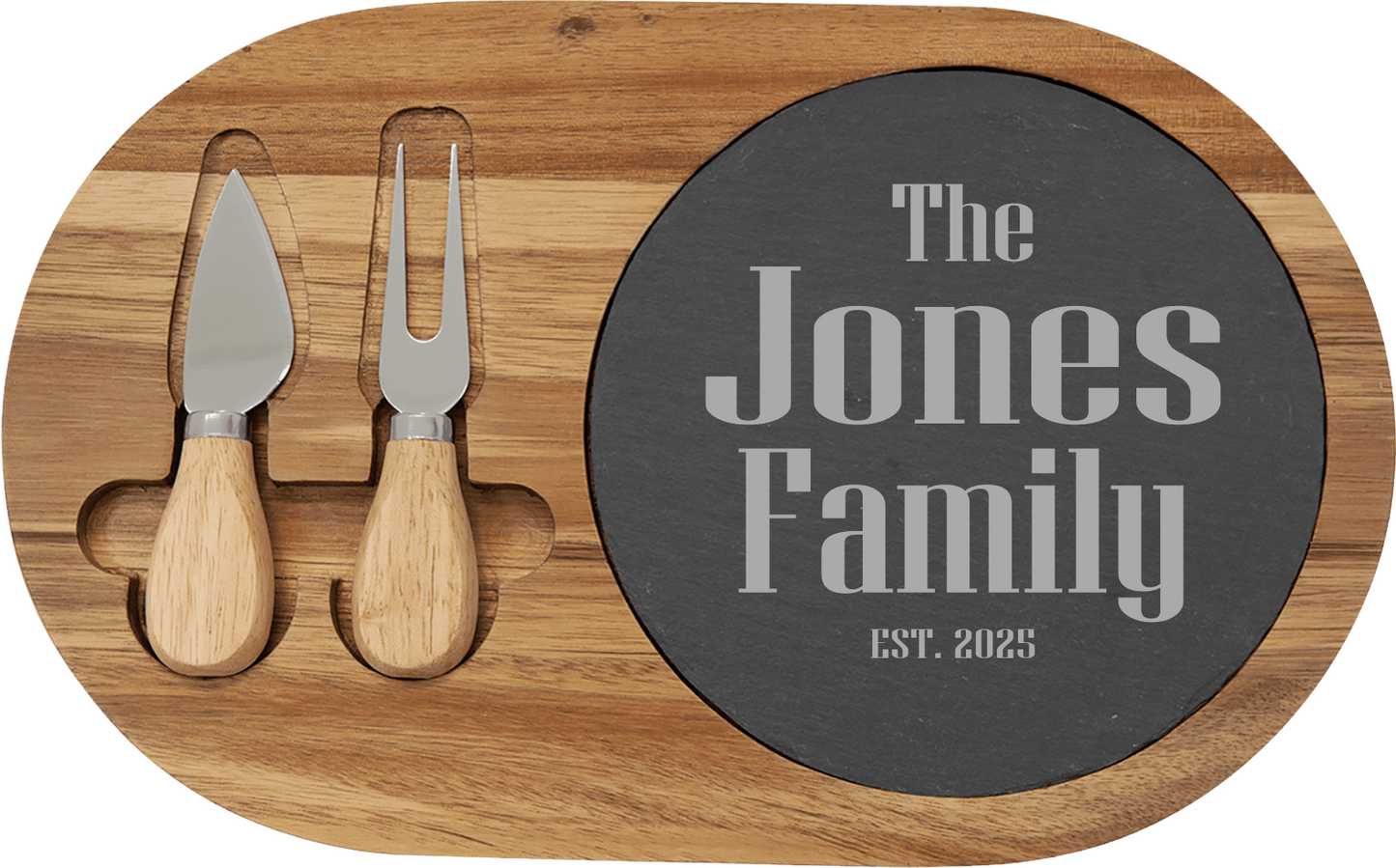 Gifts- Acacia Wood/Slate Rectangle Cheese Set with Two Tools