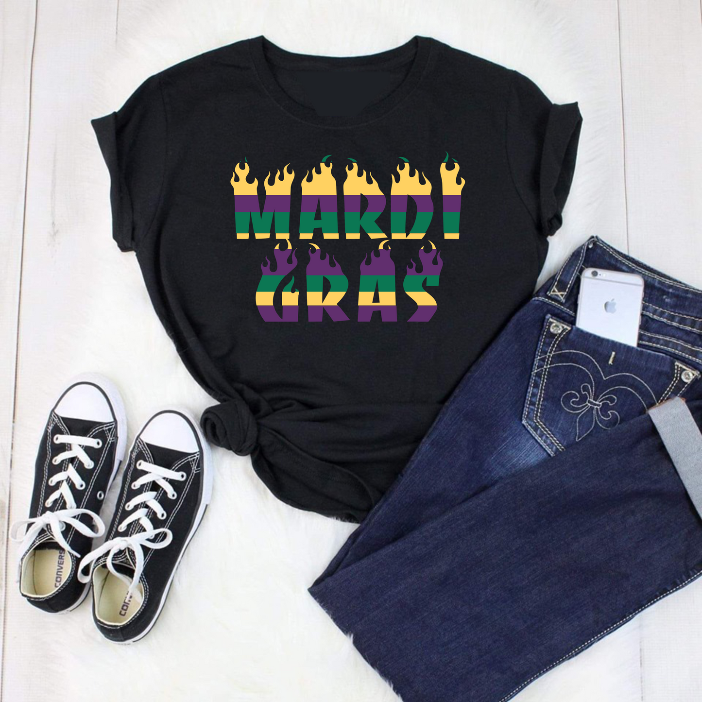 Mardi Gras Tee- Flamin Mardi Gras Tee
