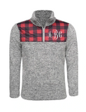 Grey and Red Buffalo Plaid Print Sherpa Pullover Jacket