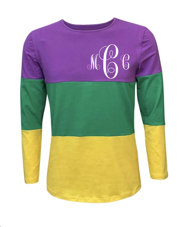 Mardi Gras Color Block Shirt- Monogrammed