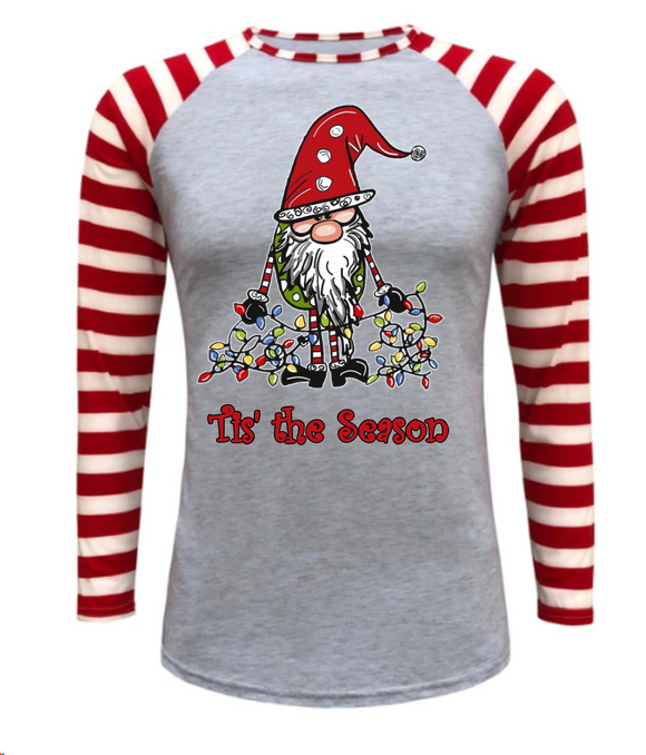 Candy Cane Raglan- Tis the Season Gnome