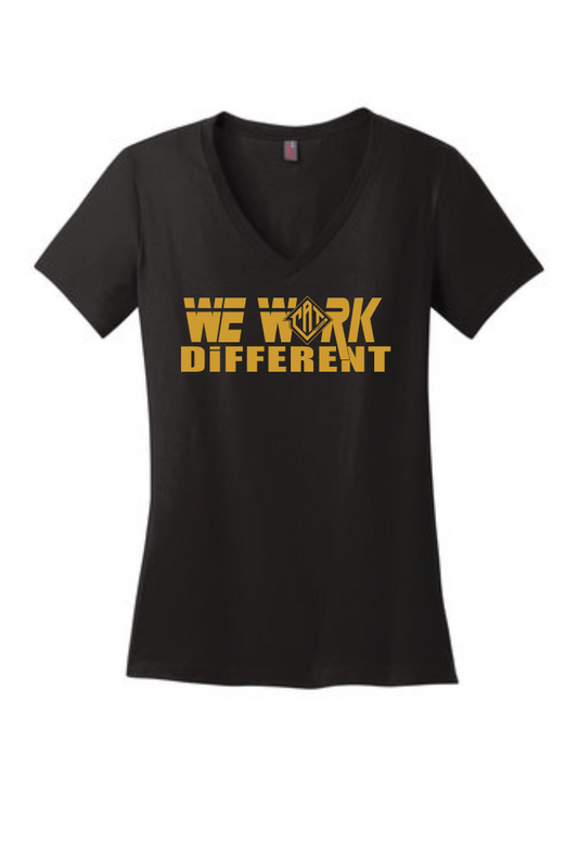 Cat Takeover- Black  Ladies Vneck- We Work Different