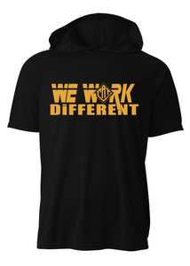 Cat Takeover- Black Short Sleeve Hooded Shirt- We Work Different