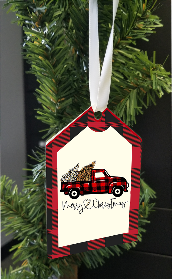 Plaid  Holiday Ornament-  Red Plaid Truck