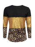 Color Block Gold Sequin Cheetah Shirt