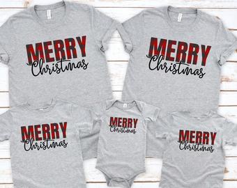 Graphic Tee - Red Plaid Family Christmas Shirt- Merry Christmas