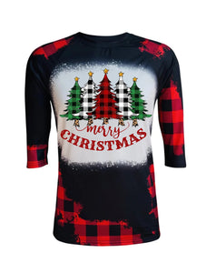 Faux Bleach Raglan, Buffalo Plaid Raglan,  Christmas Shirt, Christmas, Faux Bleach Christmas Shirt, Merry Christmas Raglan