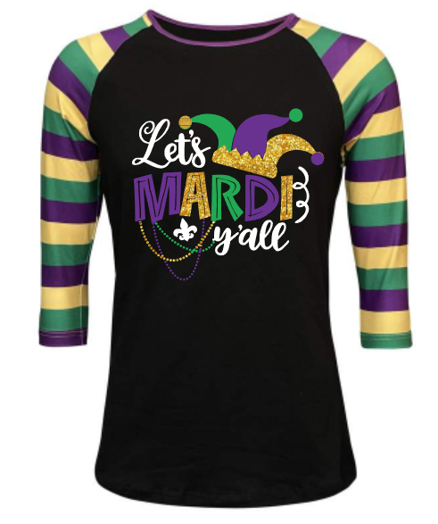 Mardi Gras Black Striped Raglan- Let's Mardi Yall
