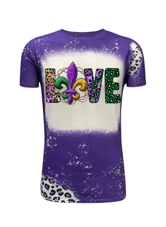 Mardi Gras -Love Mardi Gras- Faux bleach Purple Cheetah Print Tee