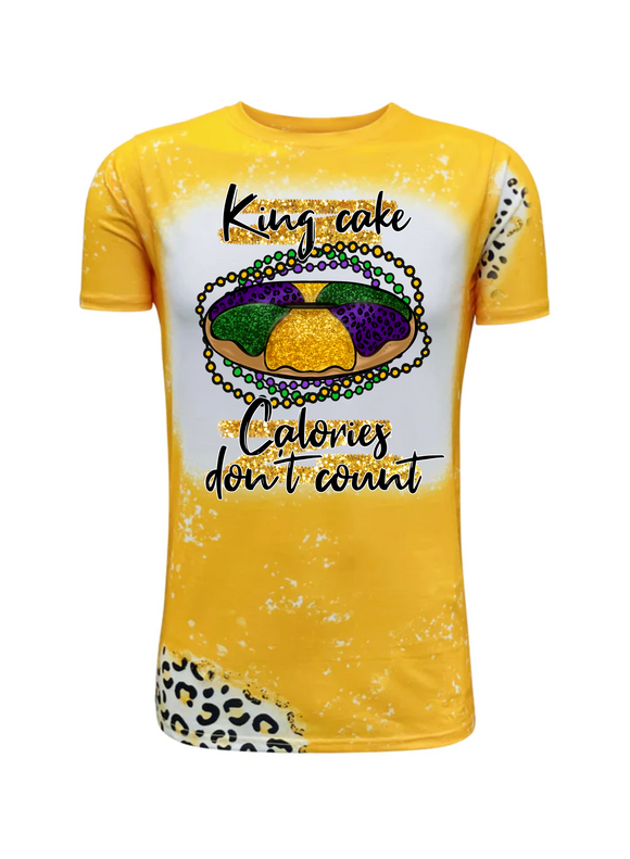Mardi Gras -King Cake Calories Don't Count Faux bleach Yellow Cheetah Print Tee