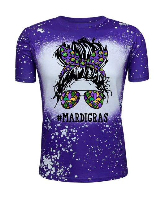 Mardi Gras - Mardi Gras- Faux bleach Purple Tee -Messy Bun